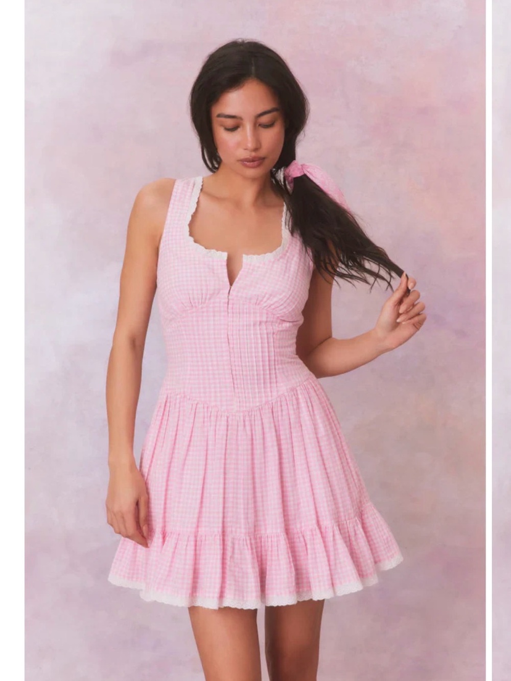 LoveShackFancy Gingham Ceronne Mini Dress in SunKissed Rose - Picture 3 of 14